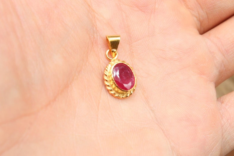 14K Solid Gold Made Natural Ruby Pendant, Handmade Antique Jewelry image 9