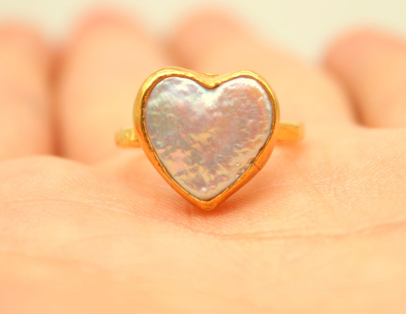 Pearl Heart Ring Silver Pearl Ring Jewelry Statement Ring Etsy