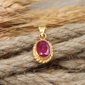 14K Solid Gold Made Natural Ruby Pendant, Handmade Antique Jewelry image 2