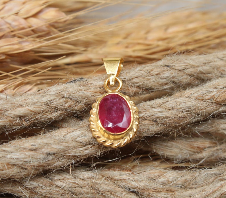 14K Solid Gold Made Natural Ruby Pendant, Handmade Antique Jewelry image 2