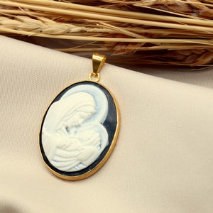 Antique Cameo Virgin Mary And Jesus Silver Pendant, Carved Mary Pendant, Greek Neo Classical, Personalized Gift For Her Gift For Her image 4