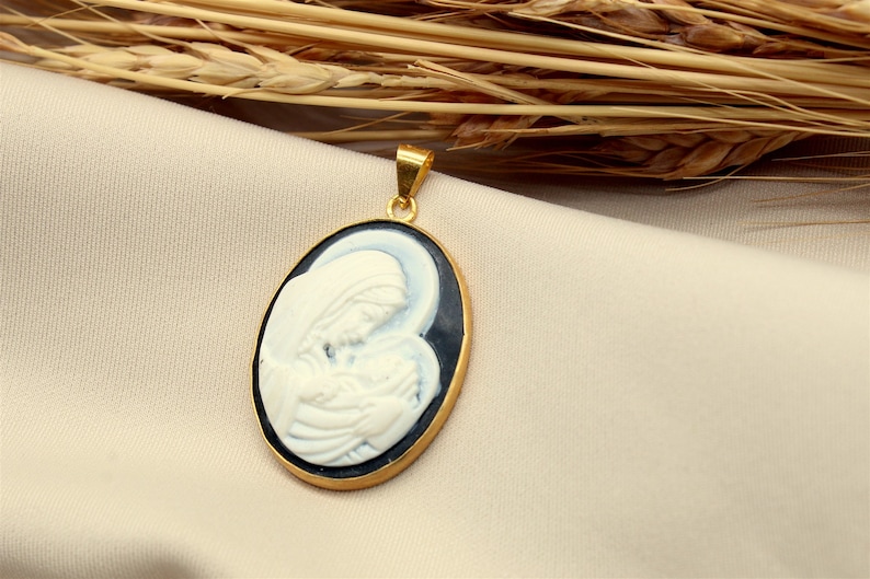 Antique Cameo Virgin Mary And Jesus Silver Pendant, Carved Mary Pendant, Greek Neo Classical, Personalized Gift For Her Gift For Her image 4