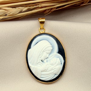 Antique Cameo Virgin Mary And Jesus Silver Pendant, Carved Mary Pendant, Greek Neo Classical, Personalized Gift For Her Gift For Her image 2