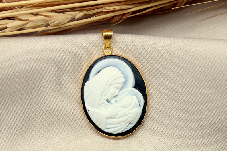 Antique Cameo Virgin Mary And Jesus Silver Pendant, Carved Mary Pendant, Greek Neo Classical, Personalized Gift For Her Gift For Her image 2