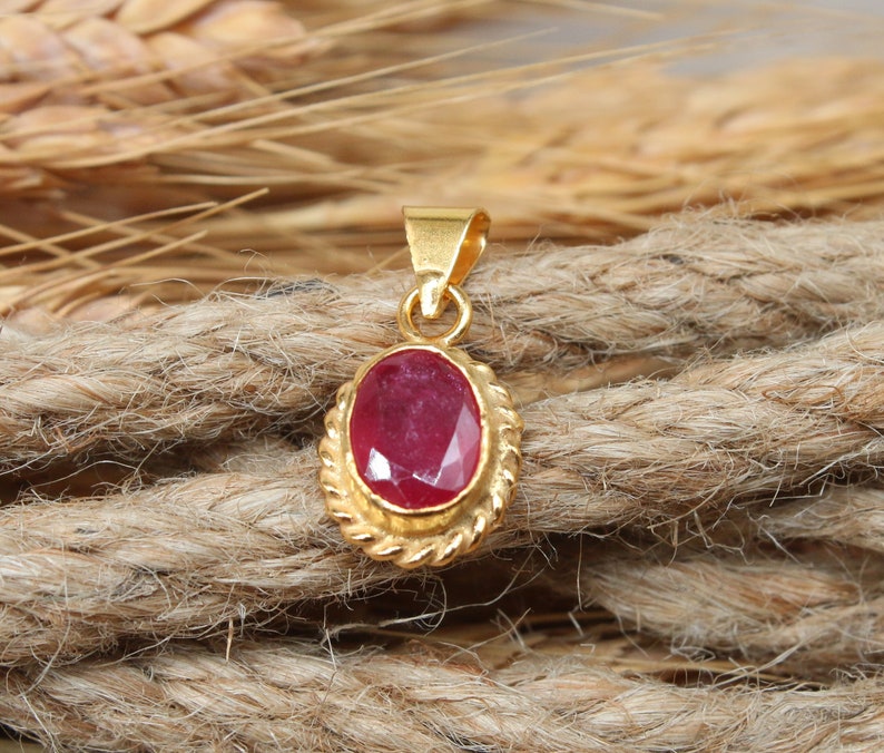 14K Solid Gold Made Natural Ruby Pendant, Handmade Antique Jewelry image 1