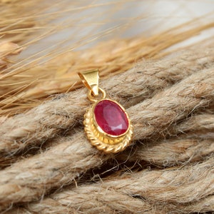 14K Solid Gold Made Natural Ruby Pendant, Handmade Antique Jewelry image 5