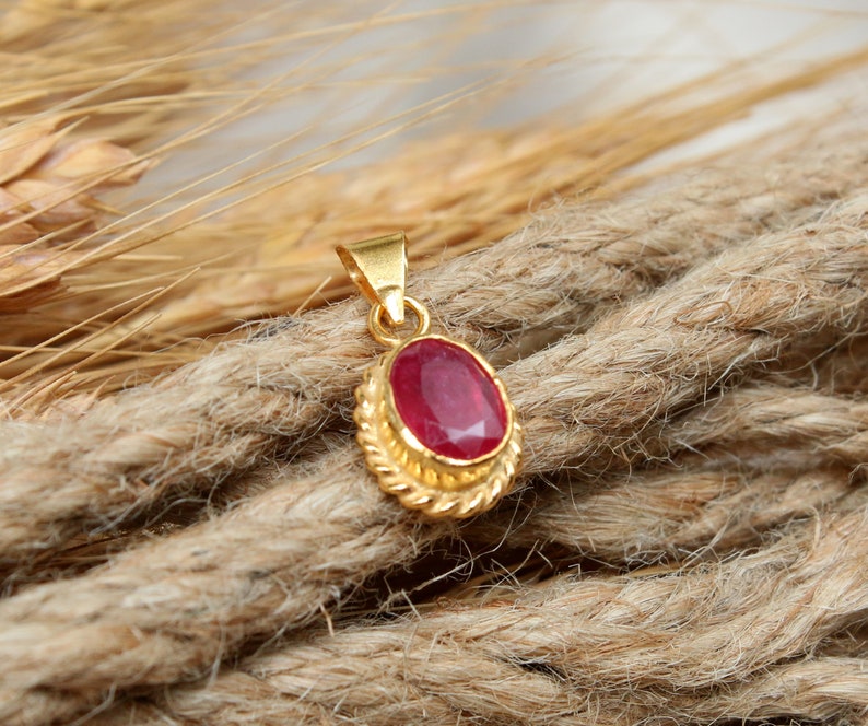 14K Solid Gold Made Natural Ruby Pendant, Handmade Antique Jewelry image 5