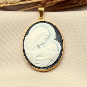 Antique Cameo Virgin Mary And Jesus Silver Pendant, Carved Mary Pendant, Greek Neo Classical, Personalized Gift For Her Gift For Her image 7