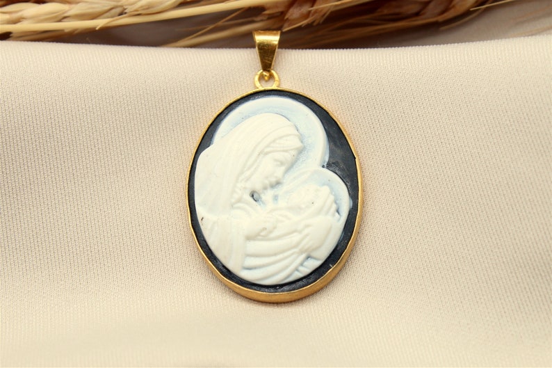 Antique Cameo Virgin Mary And Jesus Silver Pendant, Carved Mary Pendant, Greek Neo Classical, Personalized Gift For Her Gift For Her image 7