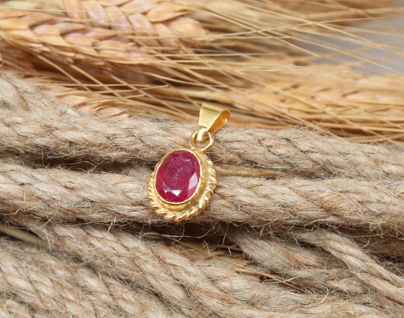 14K Solid Gold Made Natural Ruby Pendant, Handmade Antique Jewelry image 4