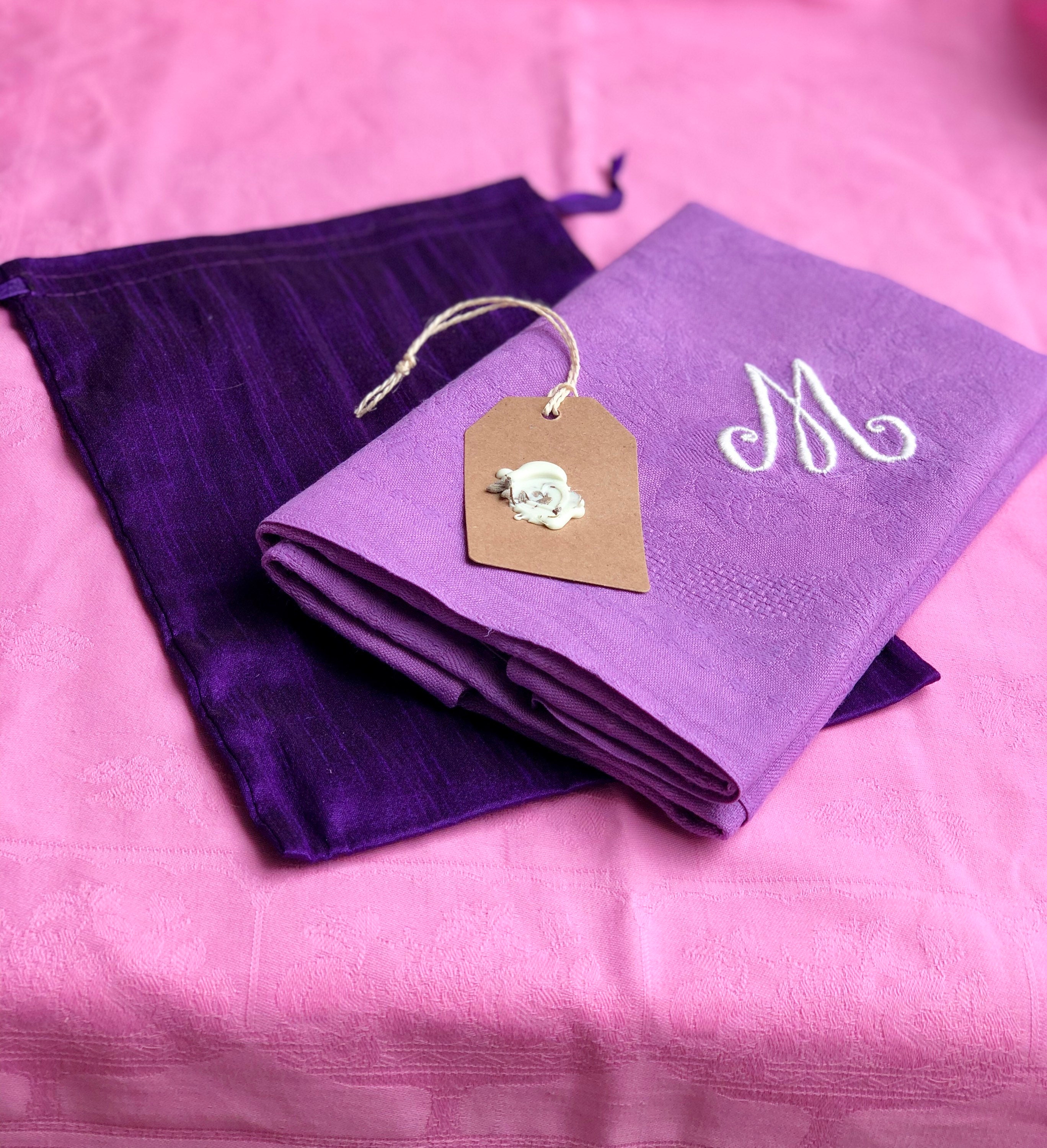 Broderie à La Main Personnalisée sur Antique Damask Linen Napkin Teatowel Lire Description Attentive