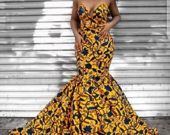 Floral Ankara Mermaid Dress - African Party Gown