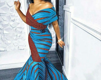 Vestido de fiesta de sirena Ankara, vestido formal con estampado africano