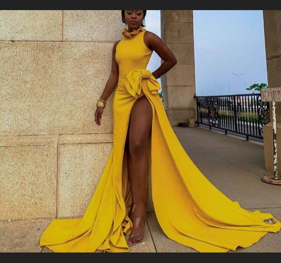 Long African Dress for Prom,prom Gowns,african Party Dress,mustard