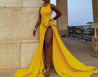 mustard yellow prom dress