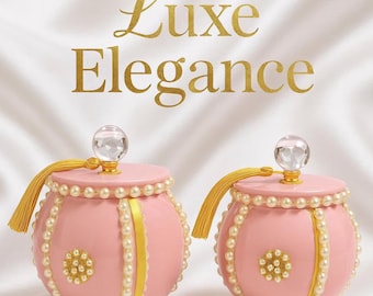 Extra Large Embelished 24 oz Glass  Vintage Inspired Keepsake Dish in Pink. (8 oz free Perfumed Dusting Powder with your purchase of dish).