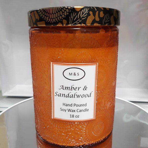 Luxury Amber and Sandalwood 18 oz Hand Poured Soy Wax Candle