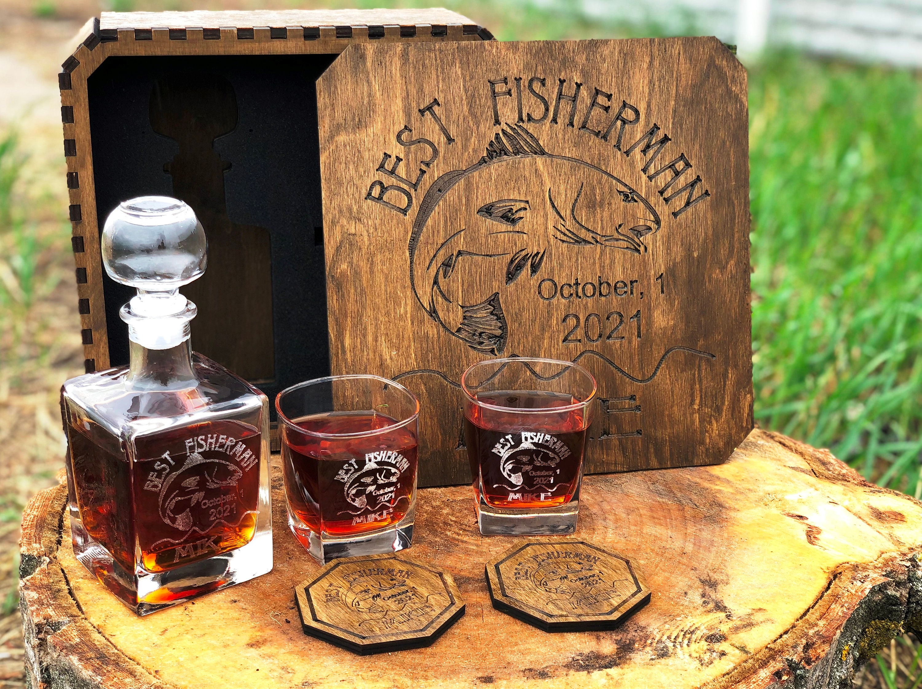 Whiskey Decanter Set Fisherman Whiskey Decanter Set Etsy