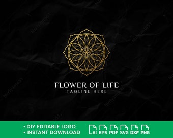 Logo Fiore della vita fai da te, Logo spa e benessere, Logo floreale, Logo geometria sacra, Download istantaneo, Modello logo vettoriale modificabile