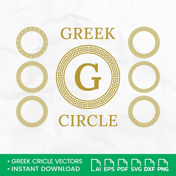 Greek Circle Set Svg, Ancient Greek Key Pattern, Greece Round Frame Clipart, Antique Gold Decorative Meander Logo Svg, Eps, Pdf, Dxf, Png