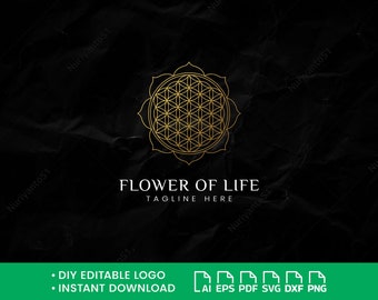 DIY Flower of Life Logo, Spa and Wellness Logo, Floral Logo, Sacred Geometry Logo, Instant Download, Editable Vector Logo Template
