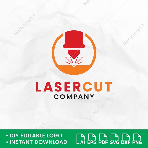 DIY Laser Cutting Logo, Cnc Machine Logo, Plasma Beam Logo, Engraving Logo, Red Orange Logo, Instant Download, Editable Vector Logo Template