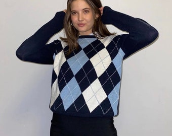 Tops De Mujer Suéter Cárdigan Argyle Pattern Manga Larga Eng Tops De Mujer Suéter Cárdigan Argyle Pattern Manga Larga Eng