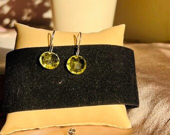 Natural Lemon Quartz Earrings, Minimalist Silver Drop Earrings, Ear Wire Round Lemon Quartz Gemstone Jewelry for Women, Best Bridesmaid Gift