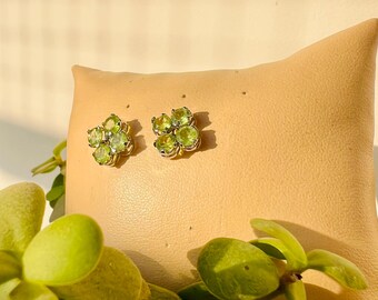 Peridot Studs, Gemstone Stud Earrings, August Birthstone Earrings in 925 Sterling Silver, Natural Peridot Earrings, Handmade Peridot Jewelry