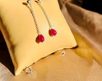 Ruby Earrings, Natural Ruby Dangle Earrings for Women, Minimalist 925 Sterling Silver Earrings, Ruby Gemstone Earrings, Bridesmaid Jewelry