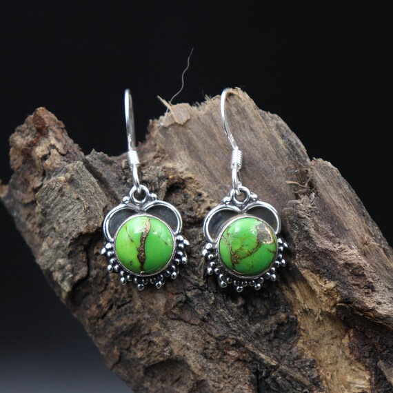Boucles D'oreilles Pendantes En Argent 925 Avec Turquoise Naturelle - Style Bohème