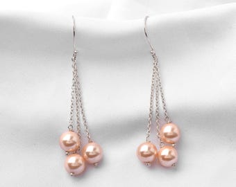 Bridal Pearl Earrings, Pearl Dangle Drop Earrings, Silver Wedding Earrings, Bridesmaid Pearl Jewelry, Long Bridal Earrings, Bridesmaid Gifts