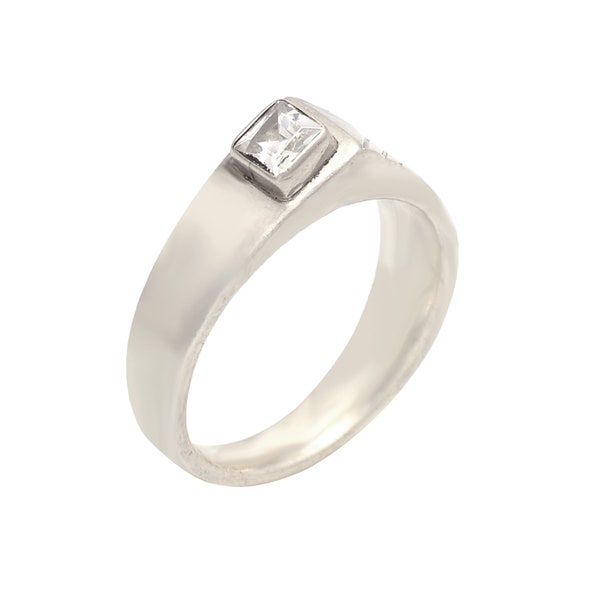 925 Solid Sterling Silver White Topaz Gemstone Ring - Gemstone Ring -Engagement Ring - Mens Ring-US Size 8