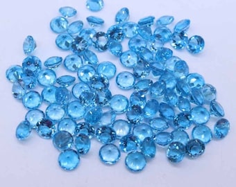 3mm/4mm/5mm/6mm/7mm Natural Swiss Blue Topaz round cut faceted loose gemstone for jewelry