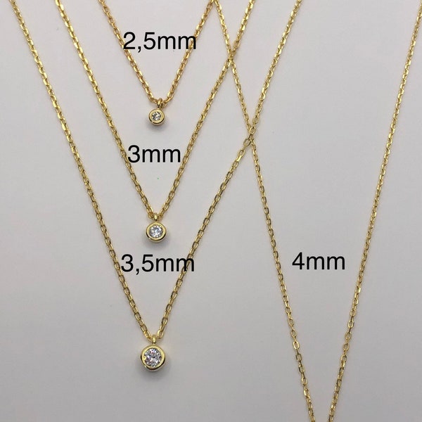 Collier minimaliste solitaire zirconium en argent plaqué à l'or fin 18k