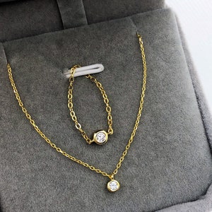 Very nice Set necklace & ring minimalist silver plating gold fine 18k new