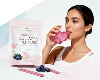 Peptides de collagène marin | Sachets individuels | 84 g | Poudre aromatisée aux bleuets | Sans gluten | Hydrolysé