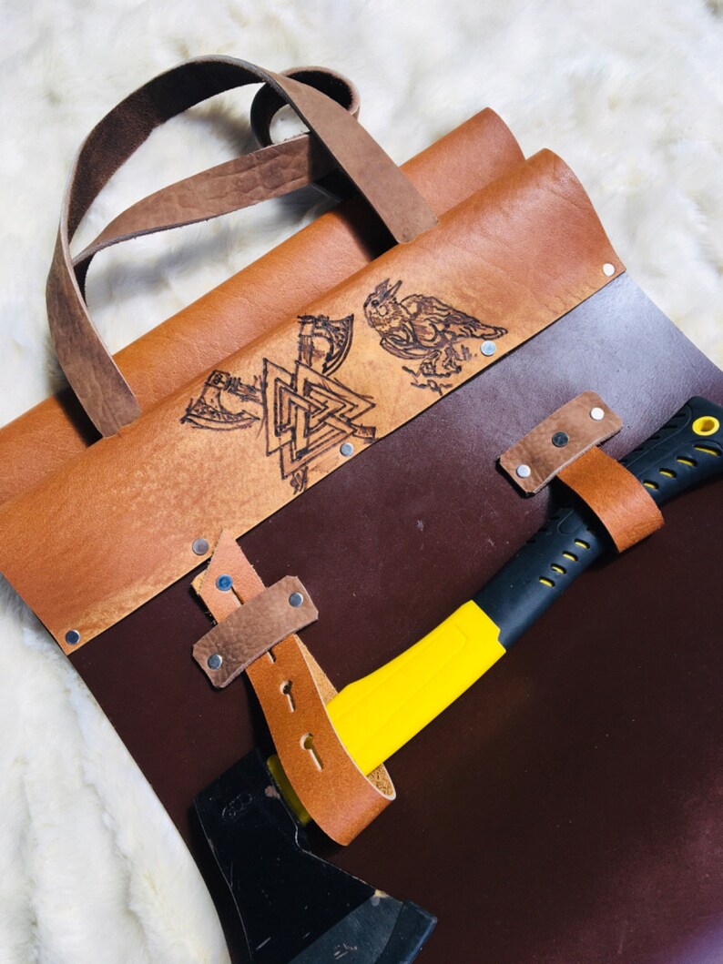 Firewood Log Carrier Raven Pyrography Personalized Art With Axe Holder