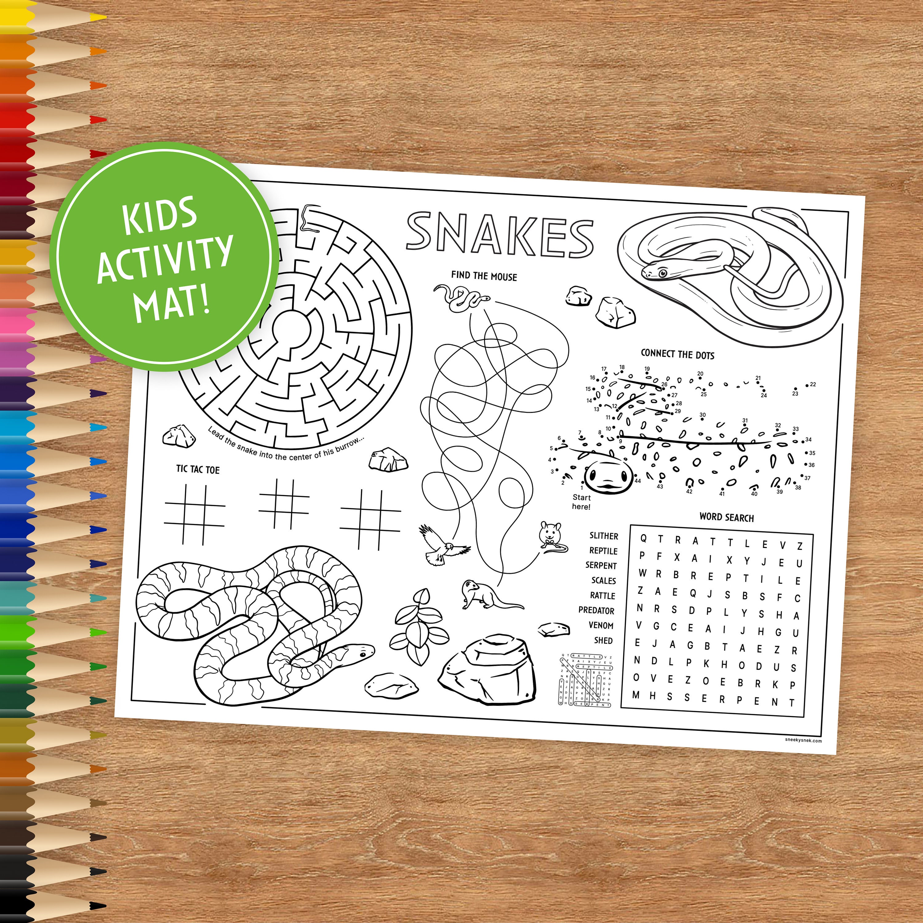 Snakes Coloring Page - Printable Activity Placemat (digital Download ...