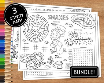 3 Printable Coloring Pages, Activity Placemats, Coloring Pages for Kids, Coloring Pages Printable, DIGITAL DOWNLOAD, Snakes, Lizards