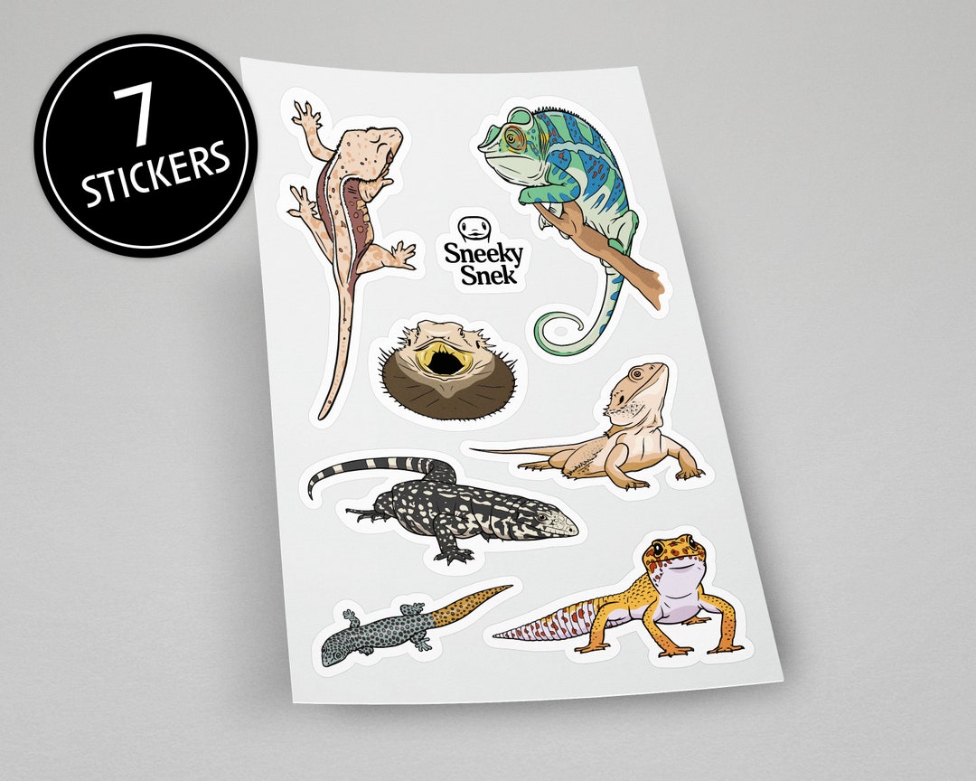 7 Lizard Stickers, Sticker Sheet, Reptile Stickers, Laptop Stickers
