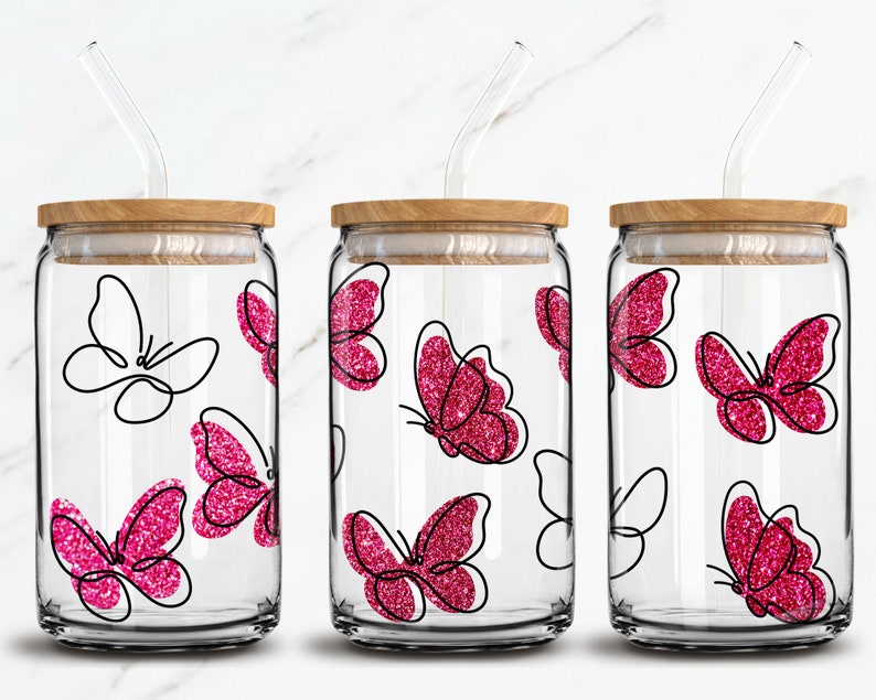 Butterfly 16oz Glass Can Wrap Cut Files SVG PNG, Glass Can Wrap, Libbey ...