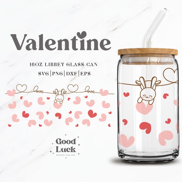 Libbey Glas 16 Unzen Kaninchenherz | Valentinstag Glasdose Cutdateien, 16 Unzen Glasdosenverpackungs-Svg, Libbey Glasdosen-Sublimation, Png-Schnittdateien