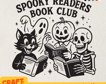 Spooky Readers Book Club Halloween SVG PNG Trendy Halloween Bookish Checkered Halloween Cute Cartoon Spooky Season Book Lover Png for shirts