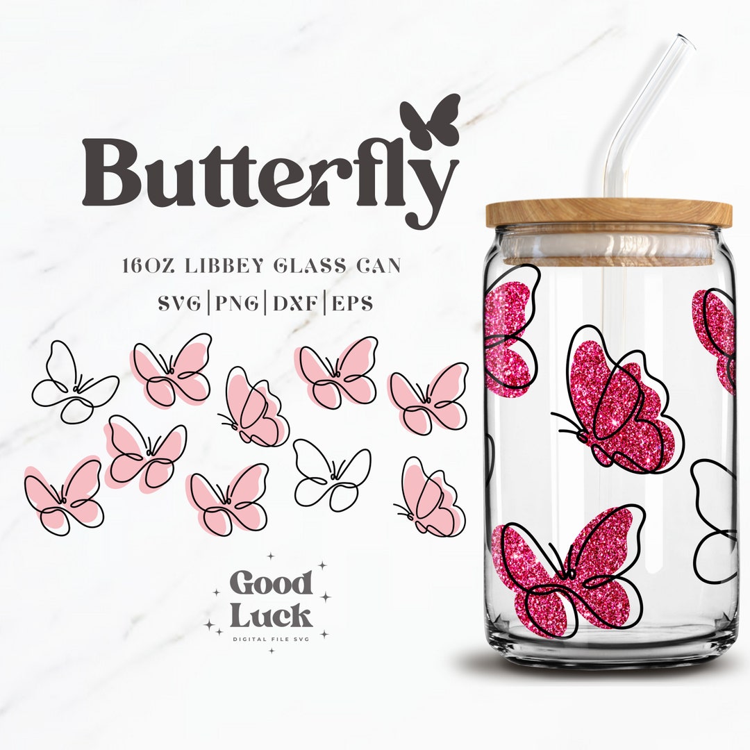 Butterfly 16oz Glass Can Wrap Cut Files SVG PNG, Glass Can Wrap, Libbey ...