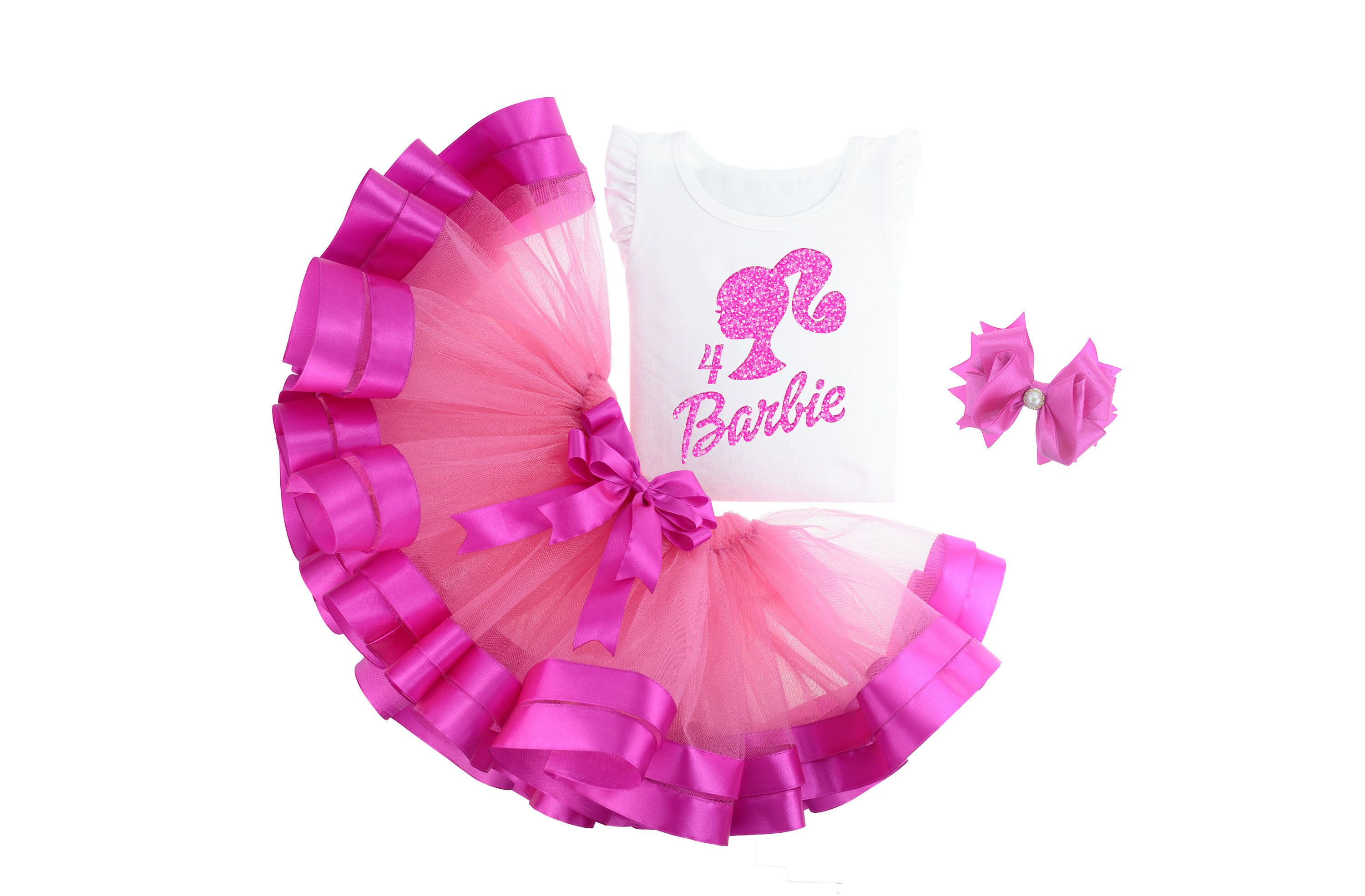 Barbie Pink Ribbon Trimmed Barbie Baby Outfit Barbie Tutu Etsy