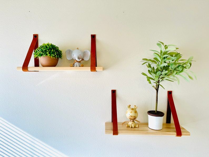 Floating Bedroom Shelf shelves With Leather Straps Rounded Etsy