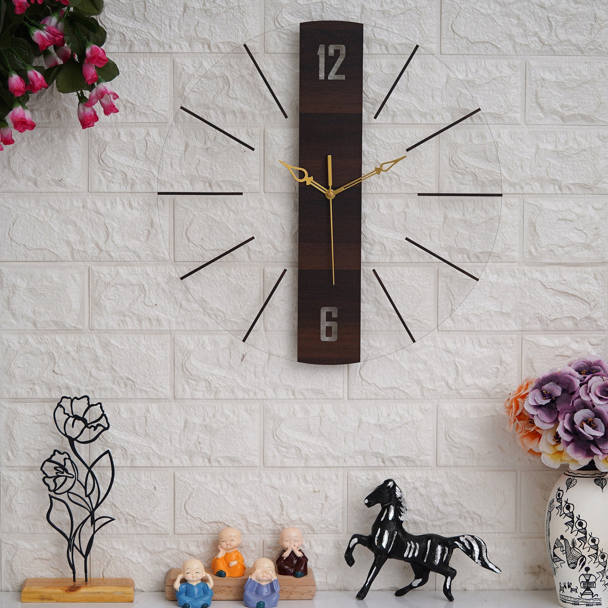Solid Wood Acrylic Glass Home Living Room Wall Clock Decoration
