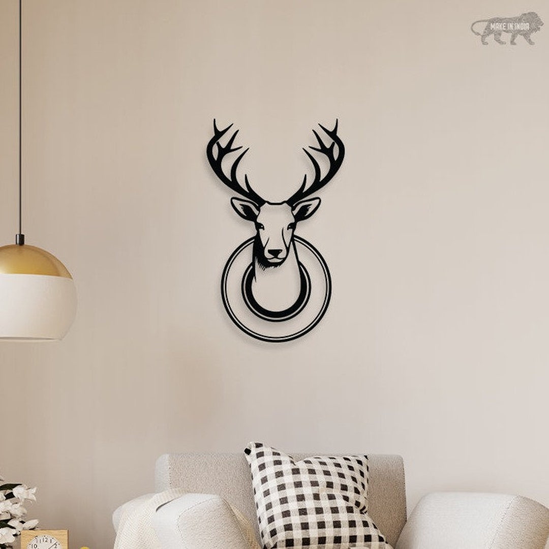 Deer Head Metal Wall Art, Metal Wall Hanging, Wall Art Decor, World Map Wall Hanging, Metal Wall