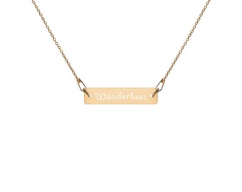 Engraved Wanderlust Silver Bar Chain Necklace